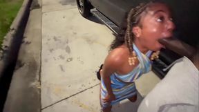 Asian teen truck stop slut deepthroats huge cock in public