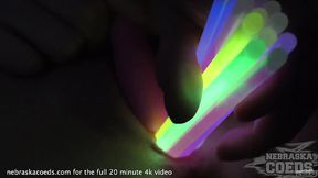 opening up teen pussy with glowsticks
