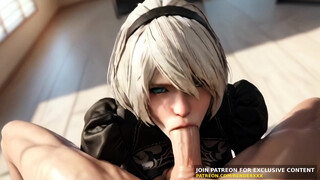 3 DIMENSIONAL Cartoon : 2B (Nier Automata) - POINT OF VIEW Oral job Pink cigar Rail Uncensored Manga porn