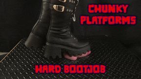 A Hard Bootjob in Chunky Platform Black Boots (Close Version) - Tamystarly - Cock Balls Crush Trample, CBT, Trampling, Shoejob, Stomping