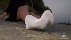 Amazing Mistress feet in white socks over nylons