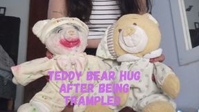 Teddy bear hug after being trampled