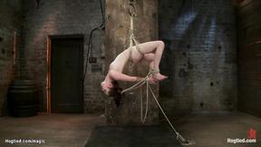 ”Slave hogtied in inverted suspension”
