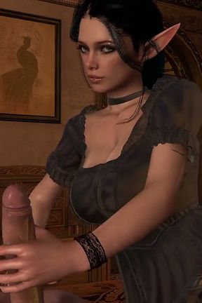 Sexy goth elf give a hanjob and a blowjob in POV : 3D porn