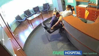 Nurse helps patient relieve stress by letting him finish on her pussy