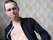 Smart Hot Russian Boy Masturbating At Home Eating Cum from a Container