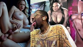 beautiful big breast transgender milf cums thicc hard nut all over her leg while she gets anal fucked from behind, ai generated