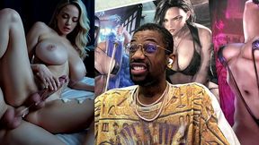 beautiful big breast transgender milf cums thicc hard nut all over her leg while she gets anal fucked from behind, ai generated