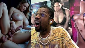 beautiful big breast transgender milf cums thicc hard nut all over her leg while she gets anal fucked from behind, ai generated