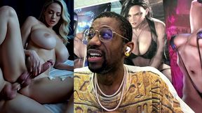 beautiful big breast transgender milf cums thicc hard nut all over her leg while she gets anal fucked from behind, ai generated