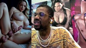 beautiful big breast transgender milf cums thicc hard nut all over her leg while she gets anal fucked from behind, ai generated