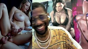 beautiful big breast transgender milf cums thicc hard nut all over her leg while she gets anal fucked from behind, ai generated