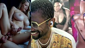 beautiful big breast transgender milf cums thicc hard nut all over her leg while she gets anal fucked from behind, ai generated