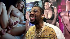 beautiful big breast transgender milf cums thicc hard nut all over her leg while she gets anal fucked from behind, ai generated