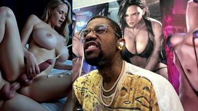 beautiful big breast transgender milf cums thicc hard nut all over her leg while she gets anal fucked from behind, ai generated