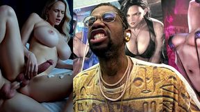 beautiful big breast transgender milf cums thicc hard nut all over her leg while she gets anal fucked from behind, ai generated