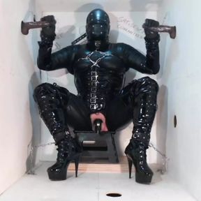 Fetish gloryhole slut in boots and PVC services many hard rubber cocks