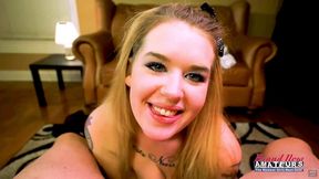 blonde hottie stacie deepthroats and milks a throbbing dick!