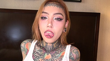 Tattooed Split Tongue Asian Baddie Jesse Is a Submissive Slut