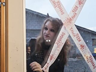 5 Lesbian babes have an orgy for Halloween in a bar and play with sex-toys in cosplay