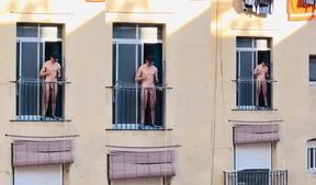 Hung Neighbour With Semi Spotted On Balcony