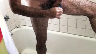 Hairy Daddy Shaves His Thick Cock and Balls in the Shower