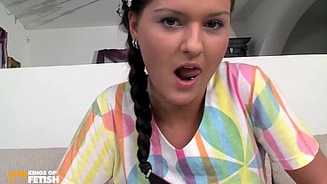 Teen with pierced tongue gets her big tits and cunt boned by a horny dude