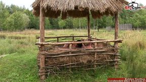 Outdoor anal sex with a skinny black haired girl