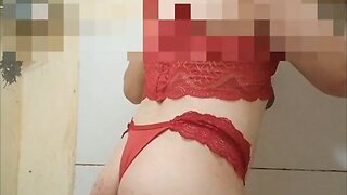 Carol vittar in red sexy lingerie - cd sissy crossdresser