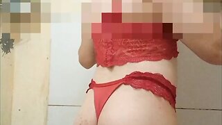 Carol vittar in red sexy lingerie - cd sissy crossdresser