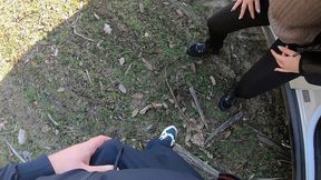 public leather slut gets fucked in the forest and covered in cum ep 237