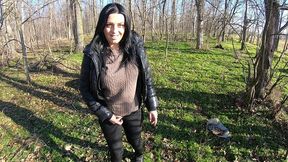 public leather slut gets fucked in the forest and covered in cum ep 237