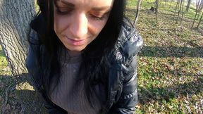public leather slut gets fucked in the forest and covered in cum ep 237