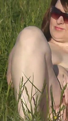 Emotional moment from &quot;Wild beach. Sexy MILF Platinum on shore of lake stripped naked, fingers masturbating pussy and&quot;