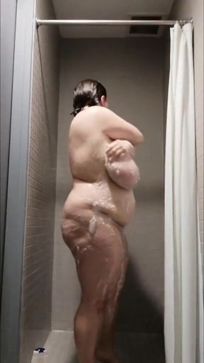 Sudsy boobs in shower at work