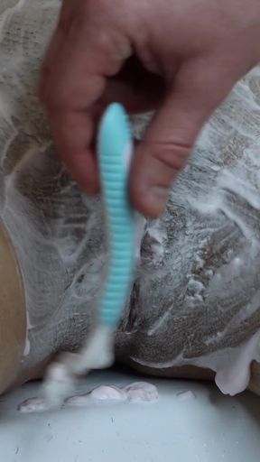 Shaving a Hairy Pussy with Watermelon Shaving Foam!   Clip 1