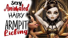 Beautiful Golden Doll girl has her hairy armpits checked and played with by two kinky lesbian dolls