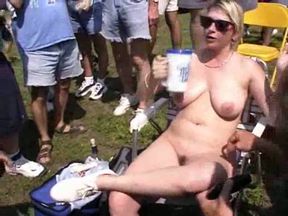 I filmed this chunky and busty milf on the nudist rally