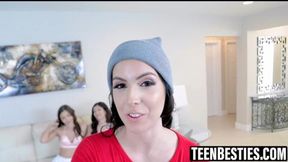 Teen girls dive into a wild three-way encounter