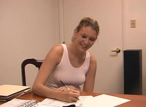 Hot slut gets taped while she gives head to her man