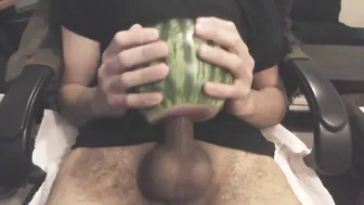 Asian Amateur Solo Guy Fucks Watermelon and Cums
