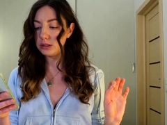 Brunette solo darling masturbating at home