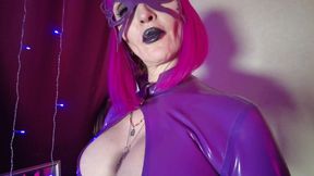 Dominatix Eva Latex Femdom Fetish Purple Rubber Big Ass MILF BDSM Solo Fuck Machine Hot High Heels