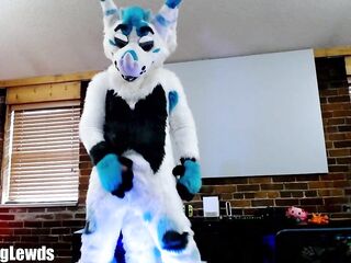 Fursuiter Strokes his Wang and Cums Hard