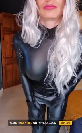 Latex Doll - Wig &amp;amp Make up layering in latex stockings and suspenders