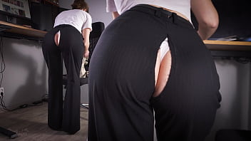 Spy Video Of Secretary Working In Ripped Pants 4K