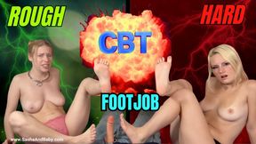 CBT - Rough Footjob - Cock and Ball Torment With our Feet - Foot Fetish Fun