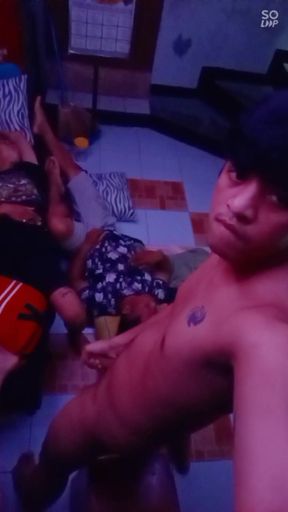 Pinoy Twink Jerks His Hard Cock Next to my resting Friends - Full Cumshot on Faphouse