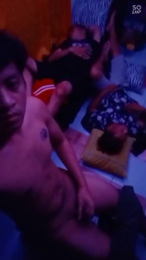 Pinoy Twink Jerks His Hard Cock Next to my resting Friends - Full Cumshot on Faphouse