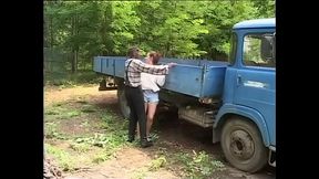 Dirty redhead gets her pussy fucked by a black worker